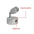 12V LED Reading Light Touch Dimmable Spotlight USB Port Caravan Lamp 3W