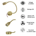 LED Flexible Reading Light Gold 12V 24V Touch Switch Dimmable USB Gooseneck Map Lamp
