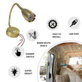 LED Flexible Reading Light Gold 12V 24V Touch Switch Dimmable USB Gooseneck Map Lamp