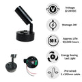 12V LED Reading Light Warm White USB Port Pack of 2 Black Lamps