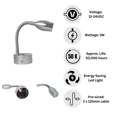 12V 24V LED Reading Light Flexible Gooseneck Map Lamp