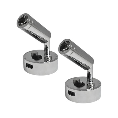 12V LED Reading Light Warm White USB Port Pack of 2 Chrome Lamps