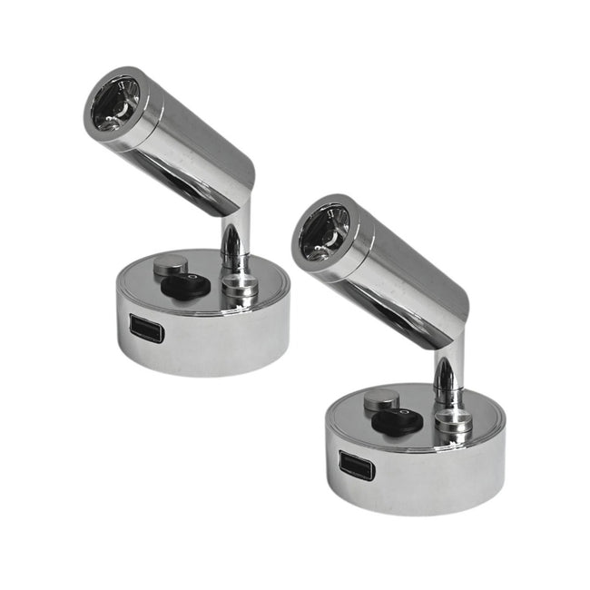 12V LED Reading Light Warm White USB Port Pack of 2 Chrome Lamps