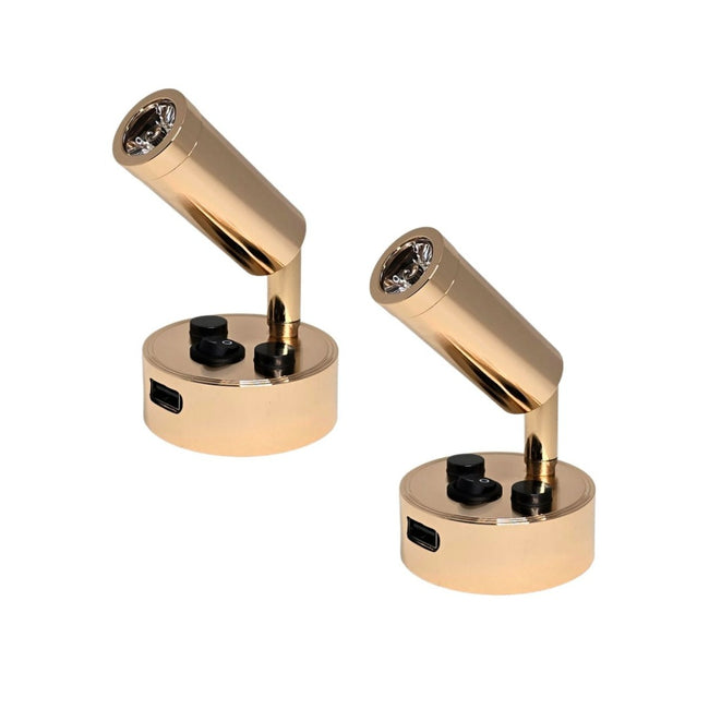 12V 24V LED Reading Light with USB Port Pack of 2 Lamps - Gold