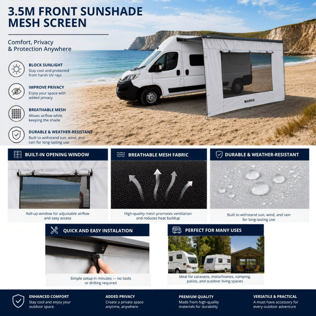 Awning Sun Blocker 3.5M Front Sunshade Screen with Opening