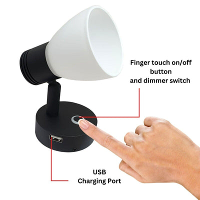 LED Reading Light 12V 24V Spotlight Black Touch Switch Dimmer USB Boat Lamp