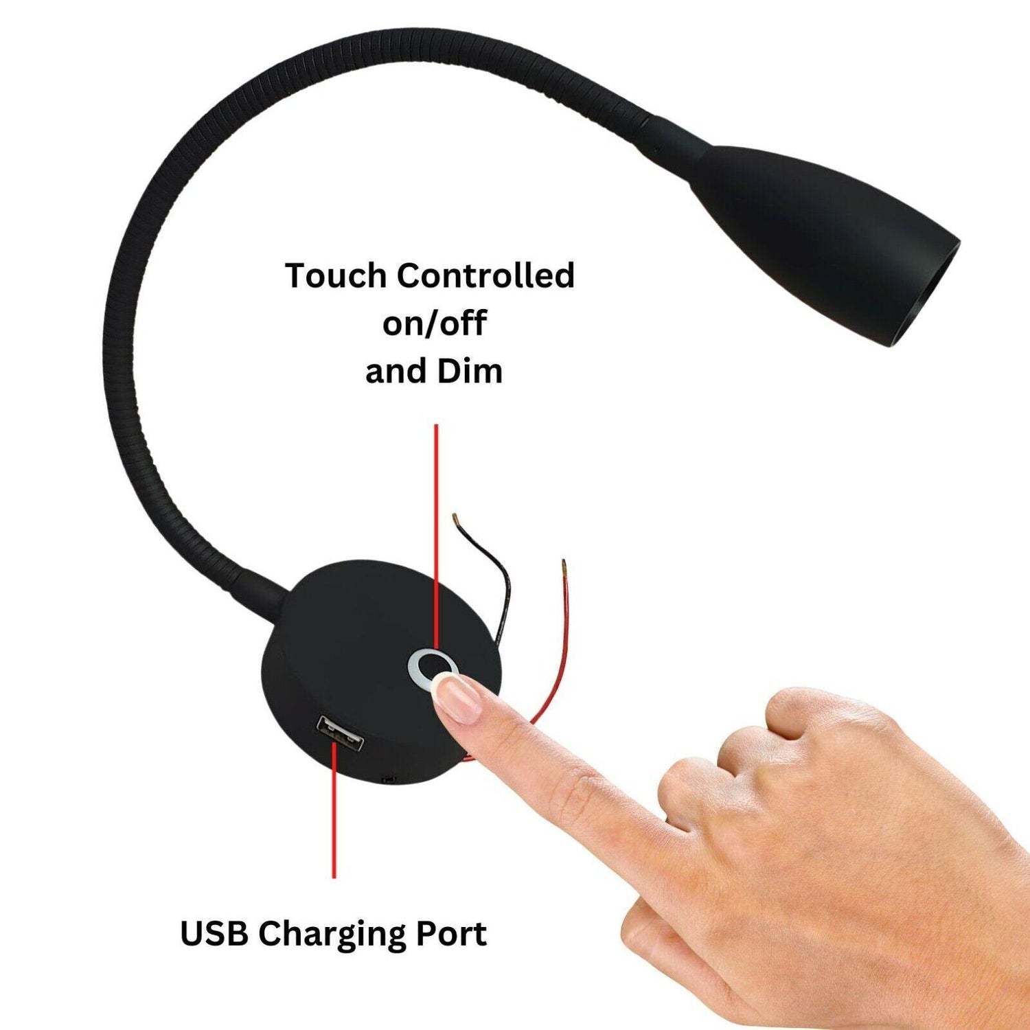 LED Flexible Reading Light 12V 24V Black Touch Switch Dimmable USB Goo ...