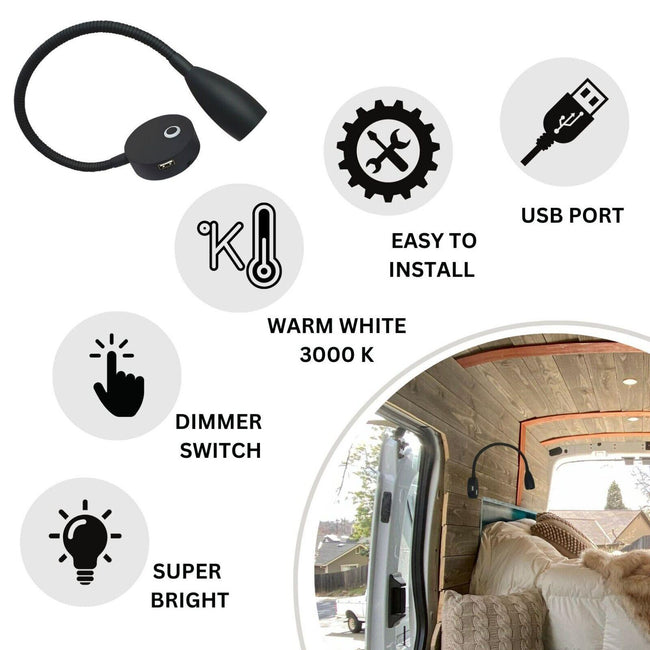 Dimable Map Light LED Flexible Reading Light 12V 24V Black Touch Switch Dimmable USB Goo ...