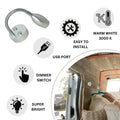 LED Gooseneck Flexible Reading Light 12V 24V Spotlight 3W Touch Controlled USB