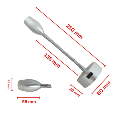 LED Gooseneck Flexible Reading Light 12V 24V Spotlight 3W Touch Controlled USB