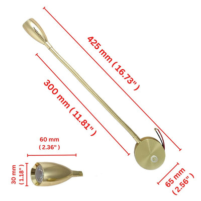 LED Flexible Reading Light Gold 12V 24V Touch Switch Dimmable USB Gooseneck Map Lamp